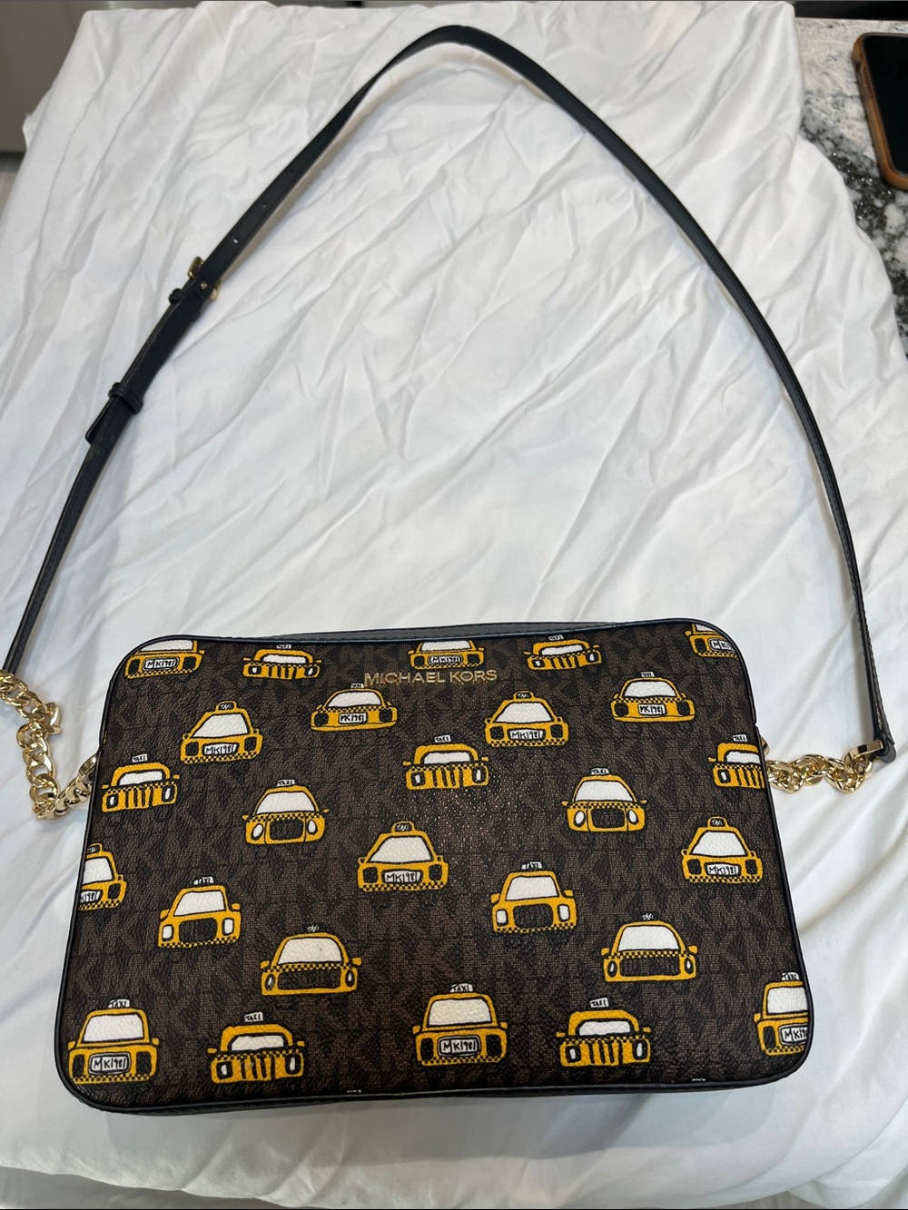 Michael Michael Kors Jet Set Brown & Yellow Taxi Print Crossbody Bag